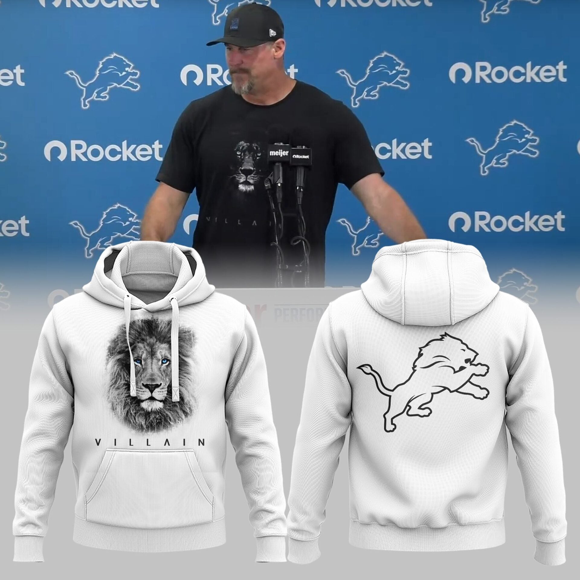 Limited Edition Detroit Lions VILLAIN White Hoodie