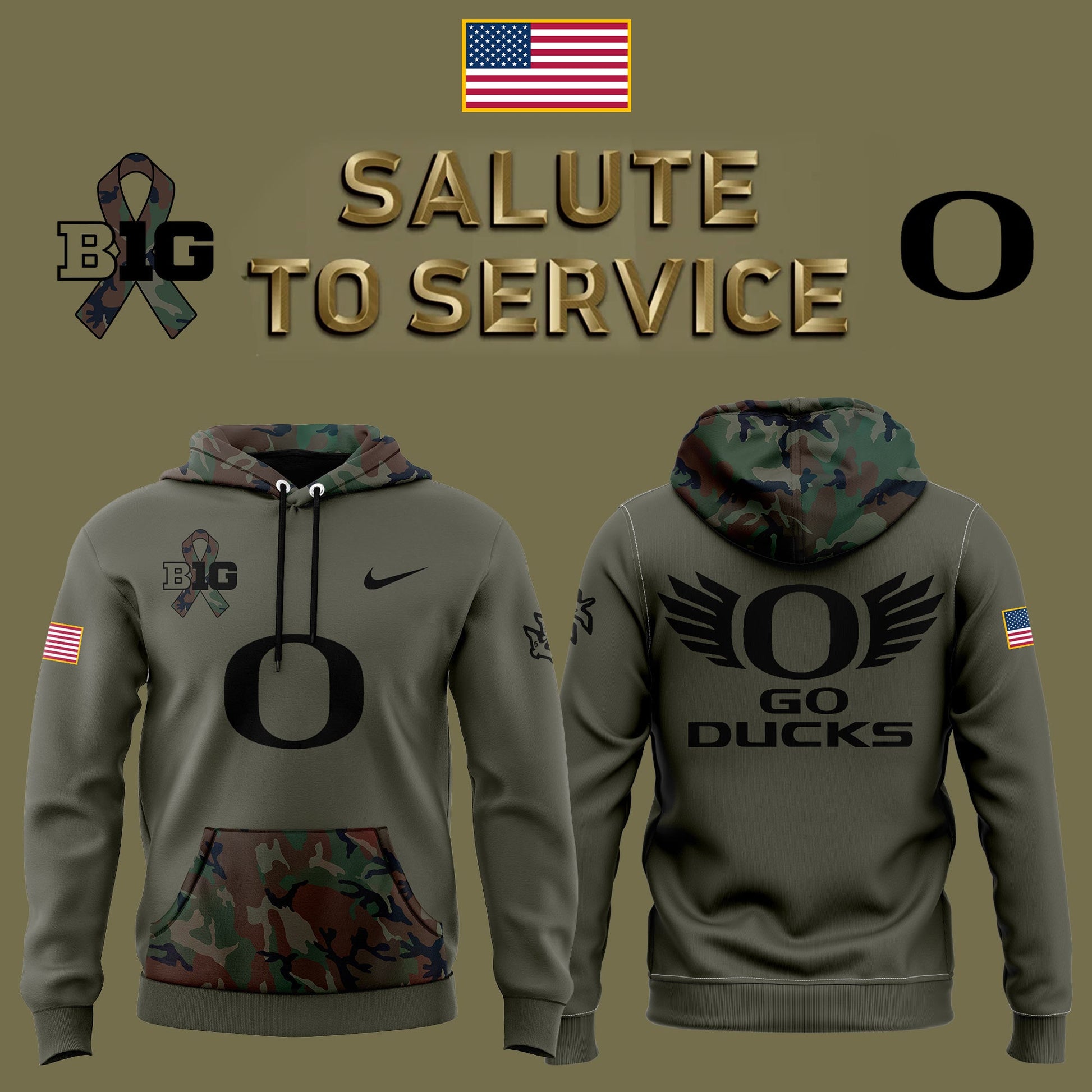 Oregon Ducks Camo 2024 Salute to Service Club Fleece Pullover Hoodie