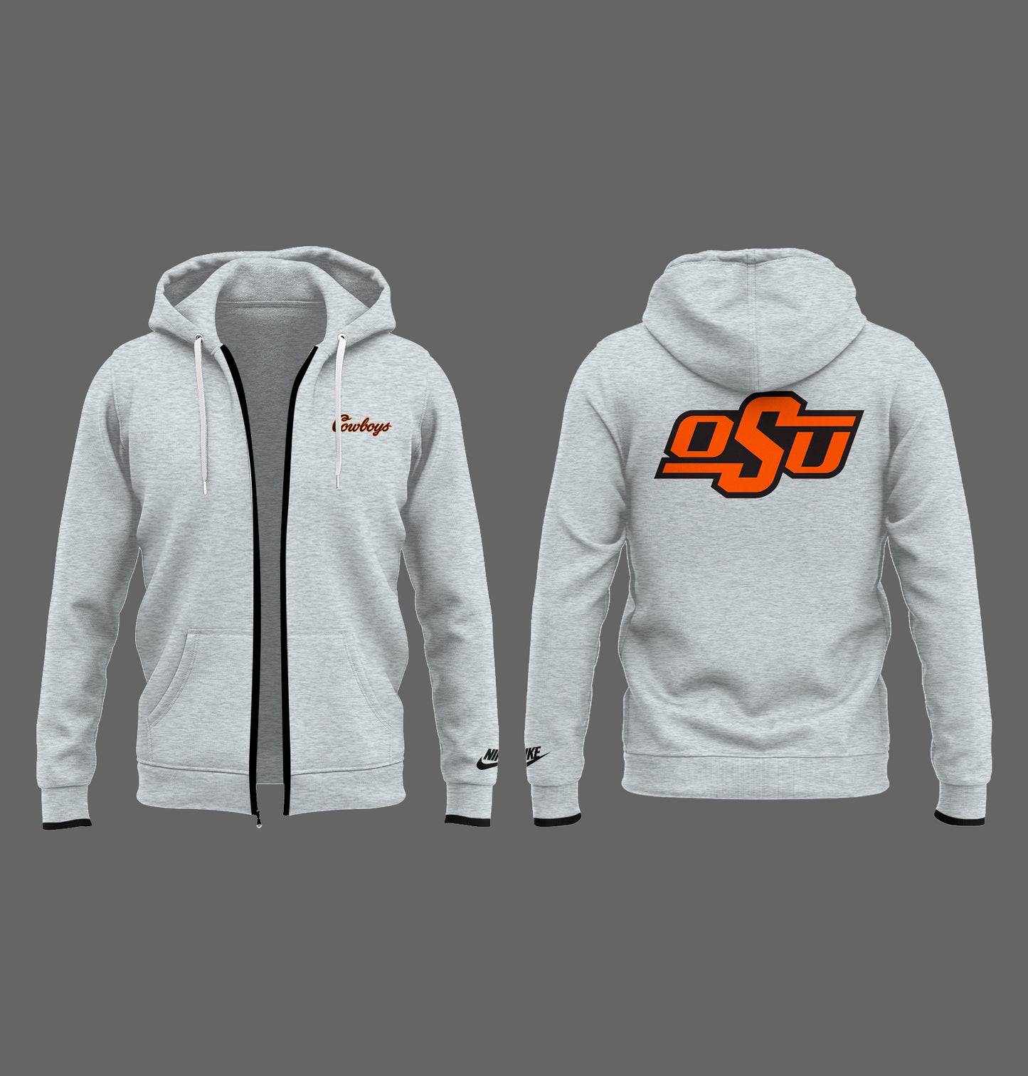Limited Edition OSU Cowboy Gray Zip Hoodie-PA04052508