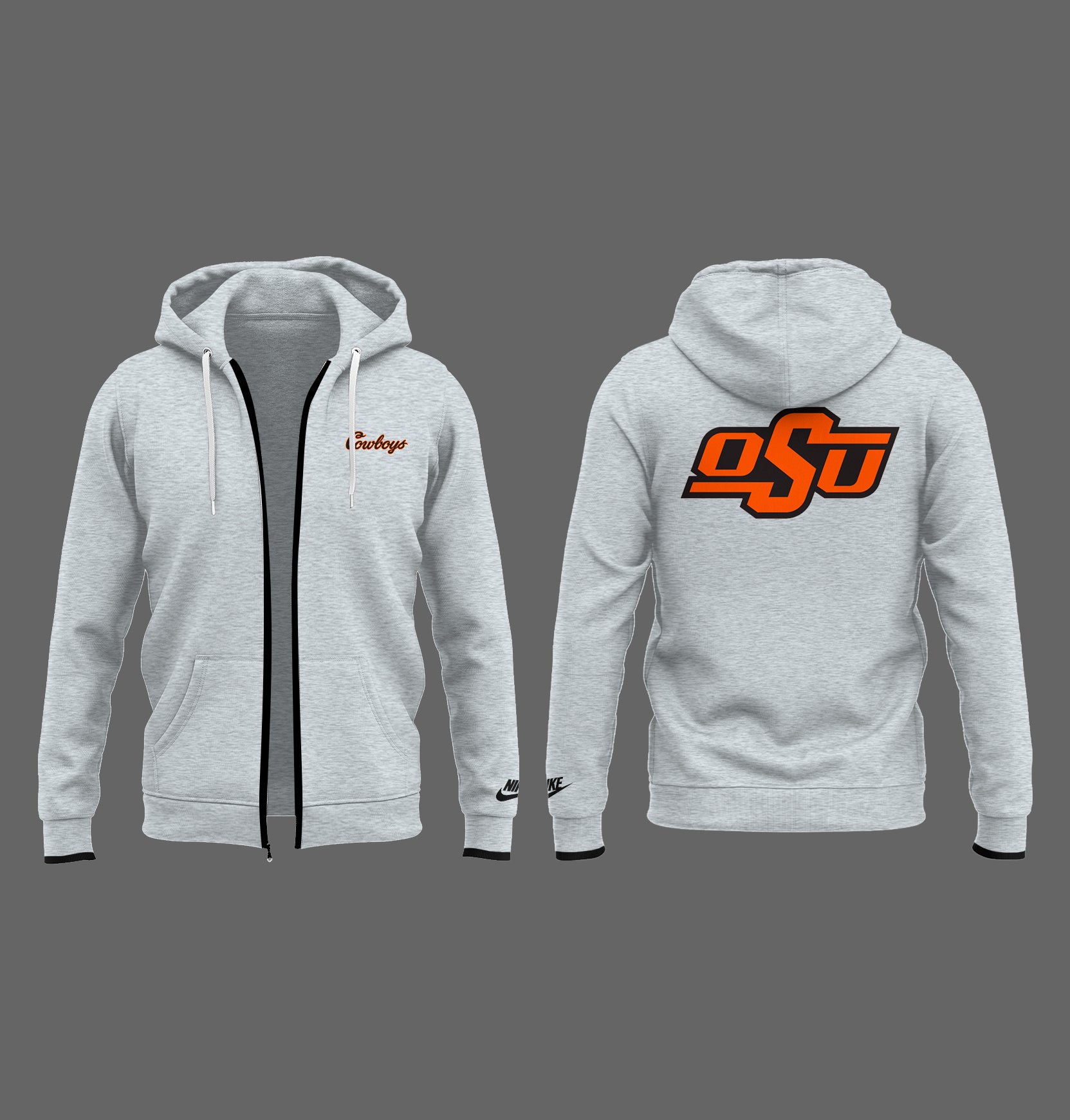Limited Edition OSU Cowboy Gray Zip Hoodie-PA04052508