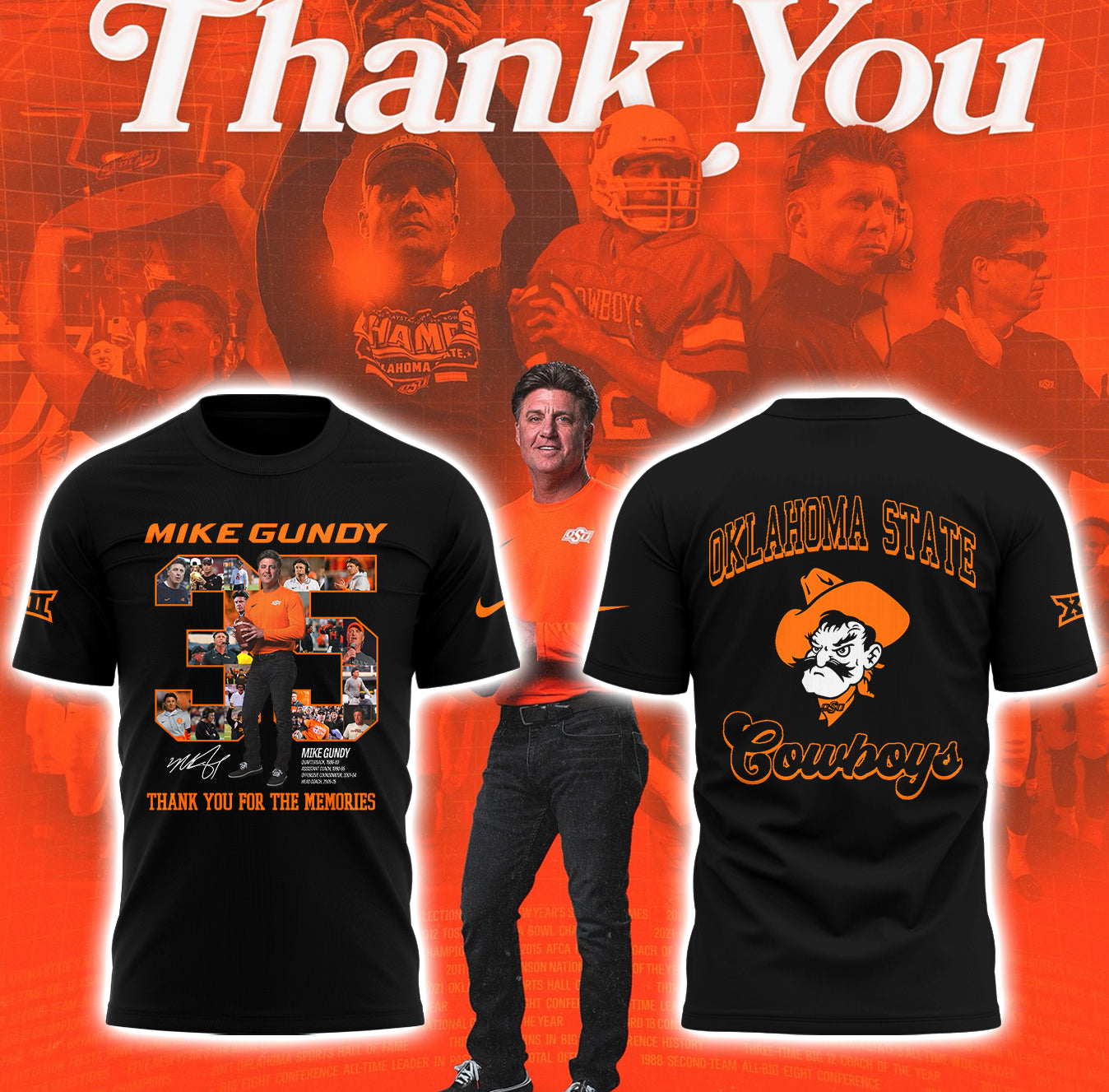 Limited Edition OSU FB Thank You For The Memories, Coach Mike Gundy T-Shirt-PA092425011