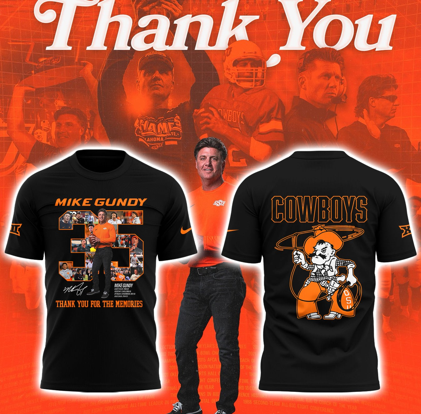 Limited Edition OSU FB Thank You For The Memories, Coach Mike Gundy T-Shirt-PA092425012
