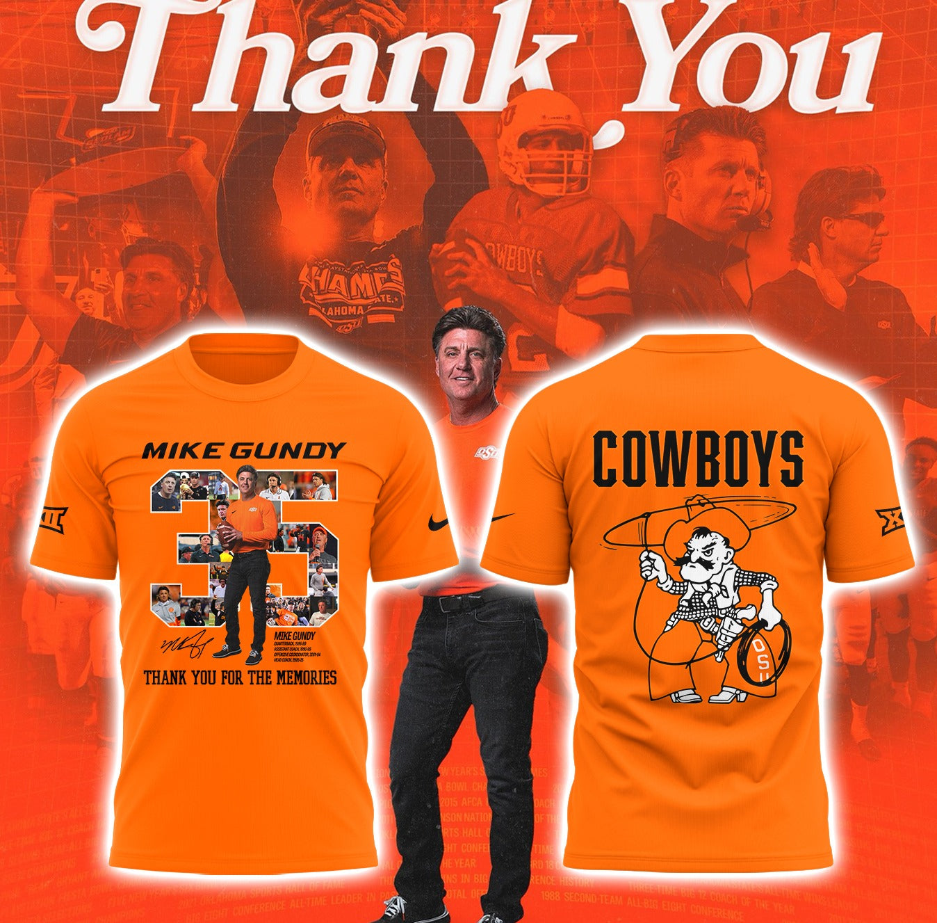 Limited Edition OSU FB Thank You For The Memories, Coach Mike Gundy T-Shirt-PA092425016