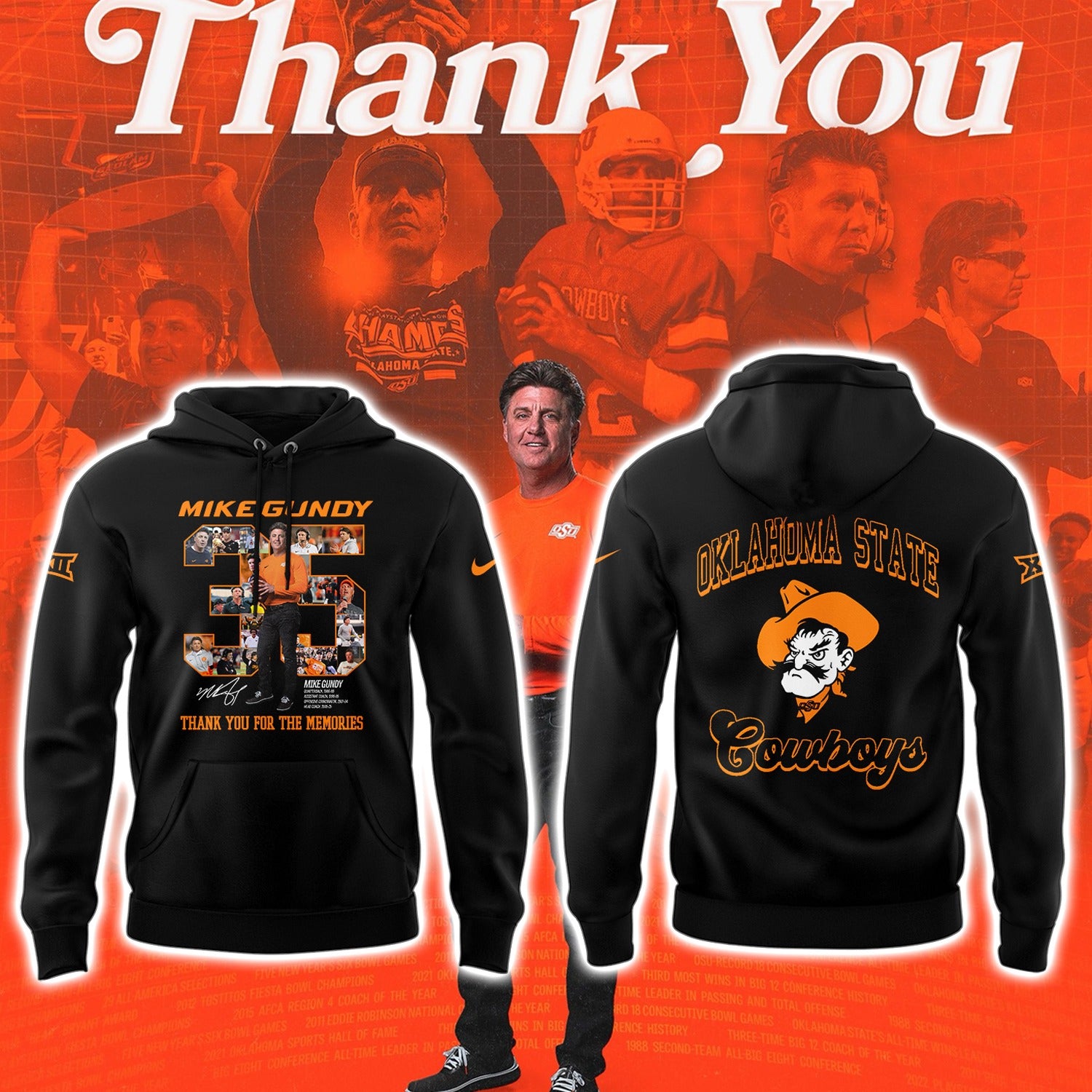 Limited Edition OSU FB Thank You For The Memories, Coach Mike Gundy Hoodie-PA092425017