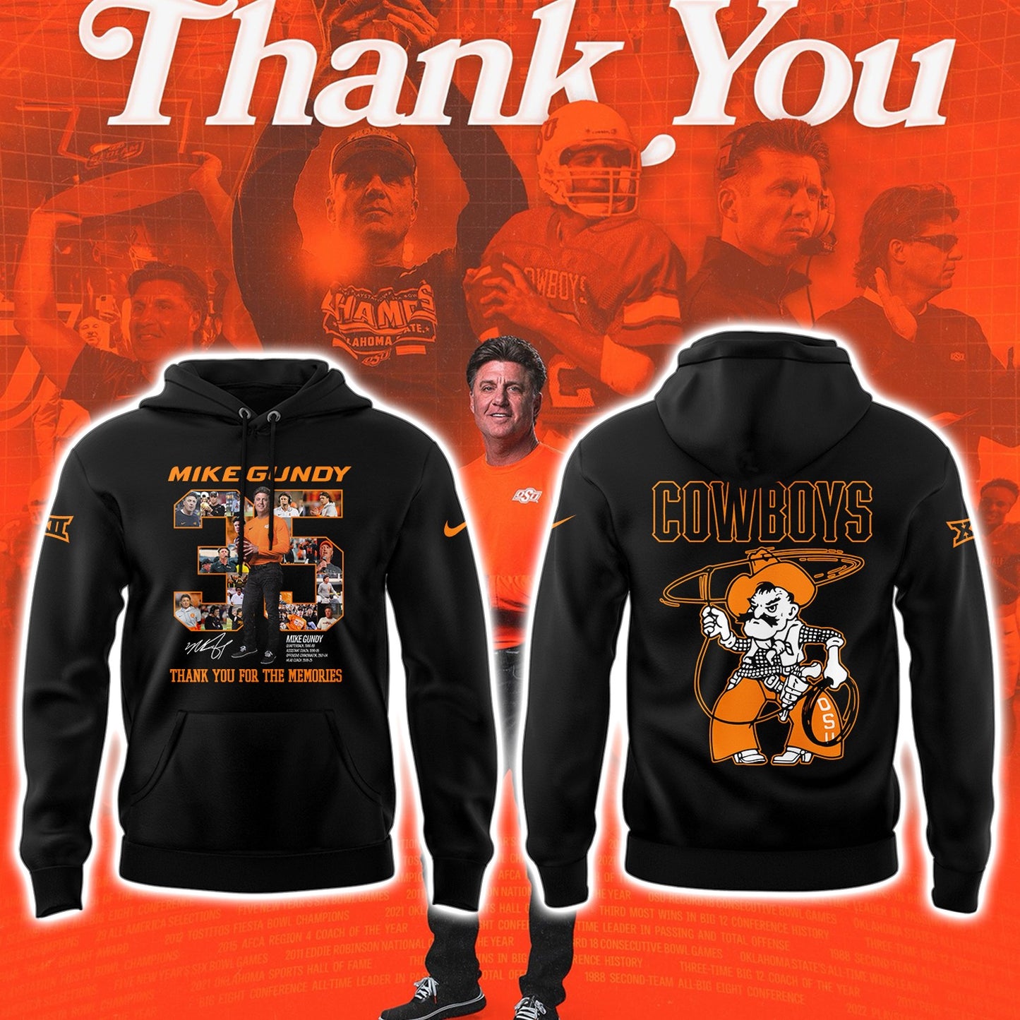 Limited Edition OSU FB Thank You For The Memories, Coach Mike Gundy Hoodie-PA092425018