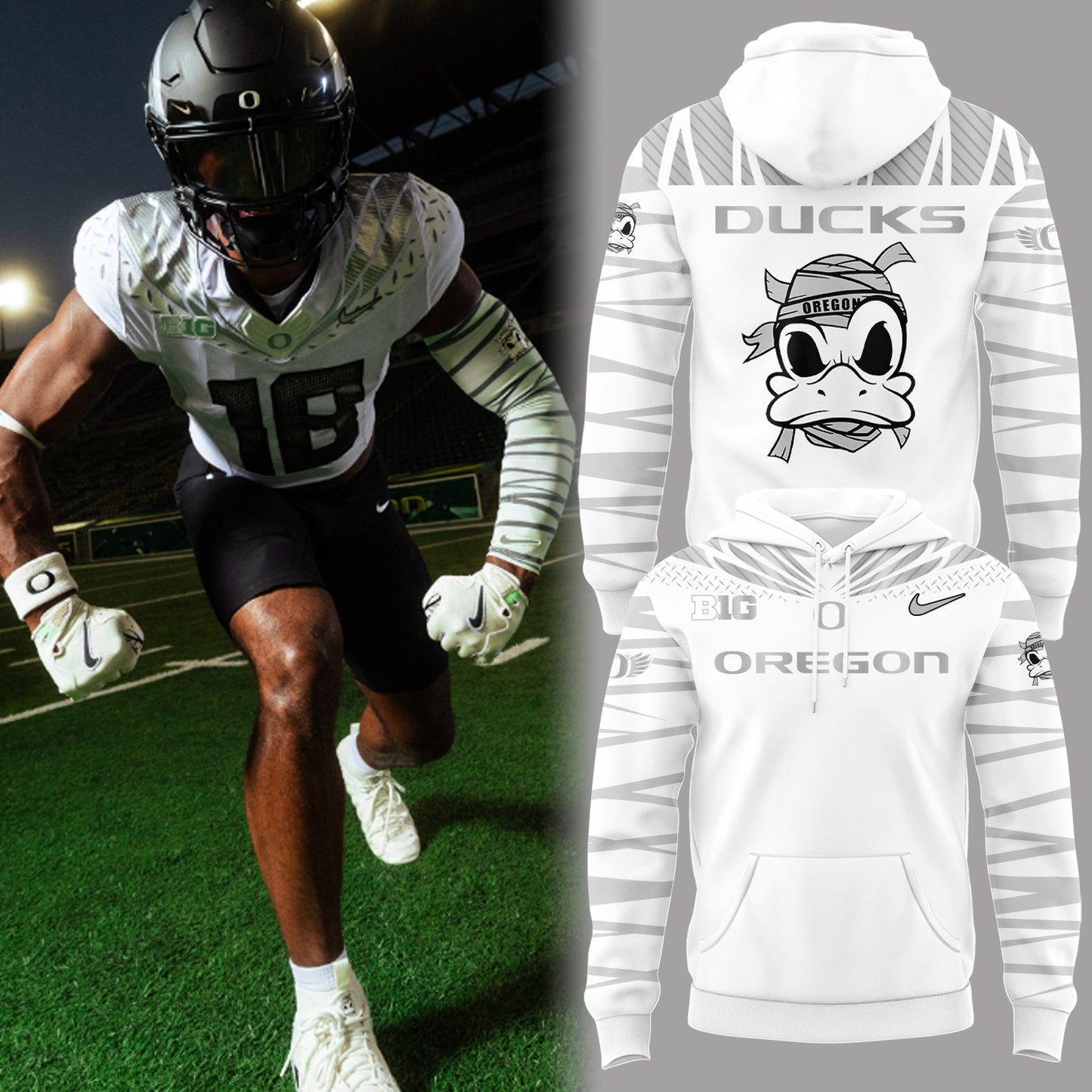 Limited Edition Ducks Football “The Duck” White Hoodie-PA092525005