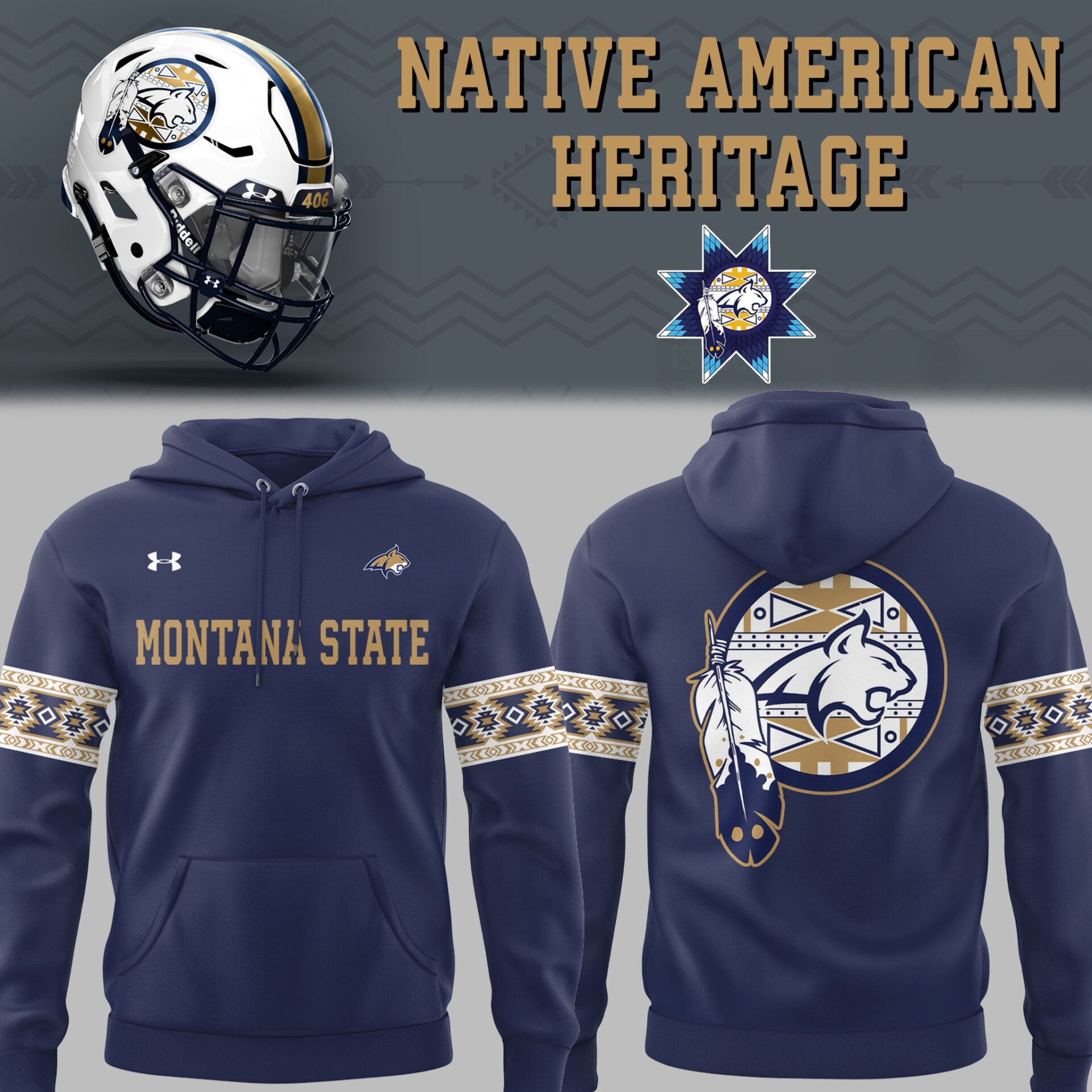 Limited Edition Montana State Football Native American Heritage Month Navy Hoodie-PU25102302