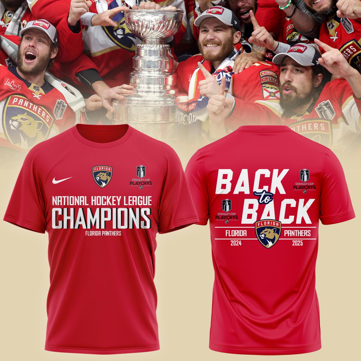Florida Panthers Back To Back Champions Stanley Cup T-Shirt 2025