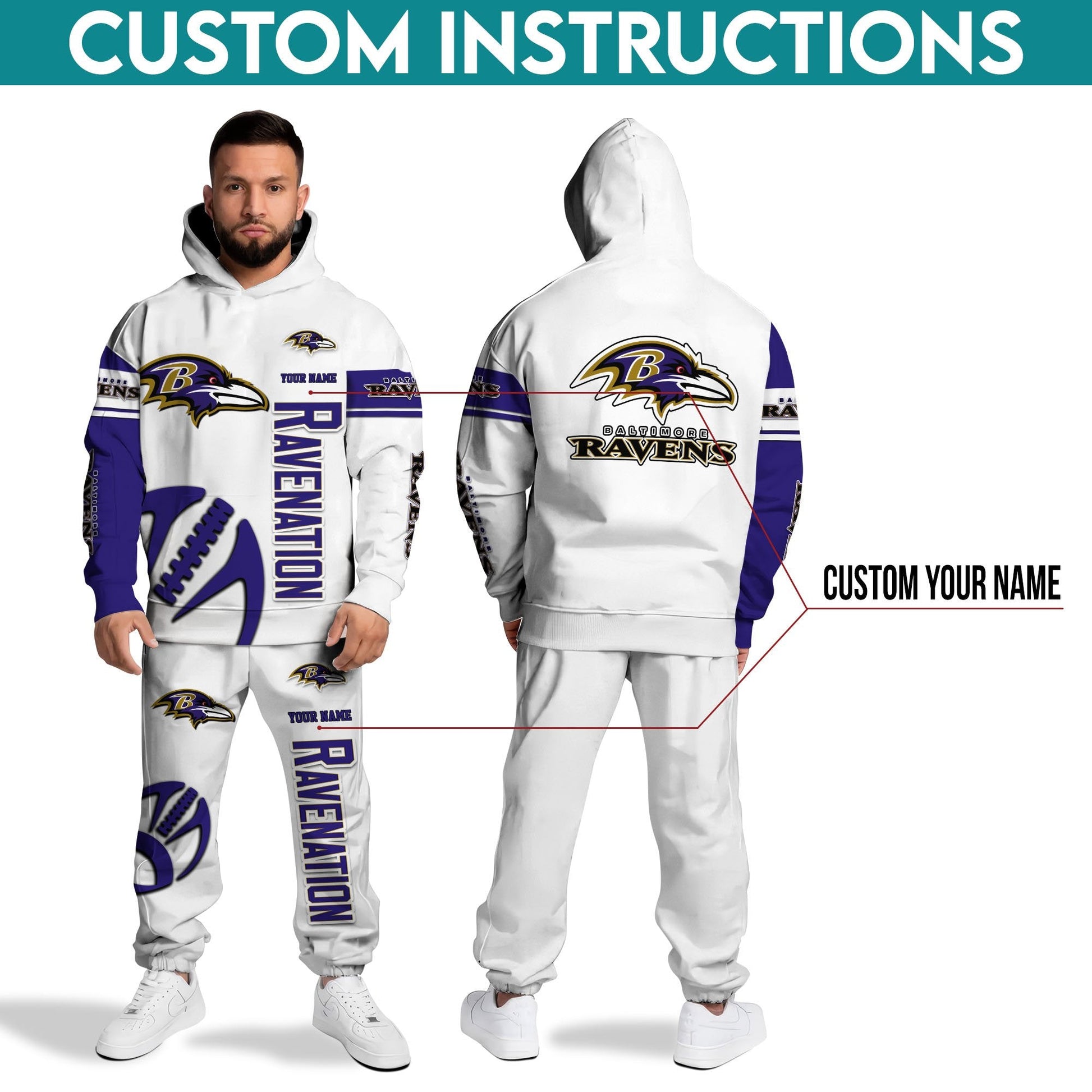 Baltimore Ravens Hoodie Sweatpants Set,Custom Hoodie,Sport Hoodie Sweatpants Set,Sport Gifts FOR Fan ER41