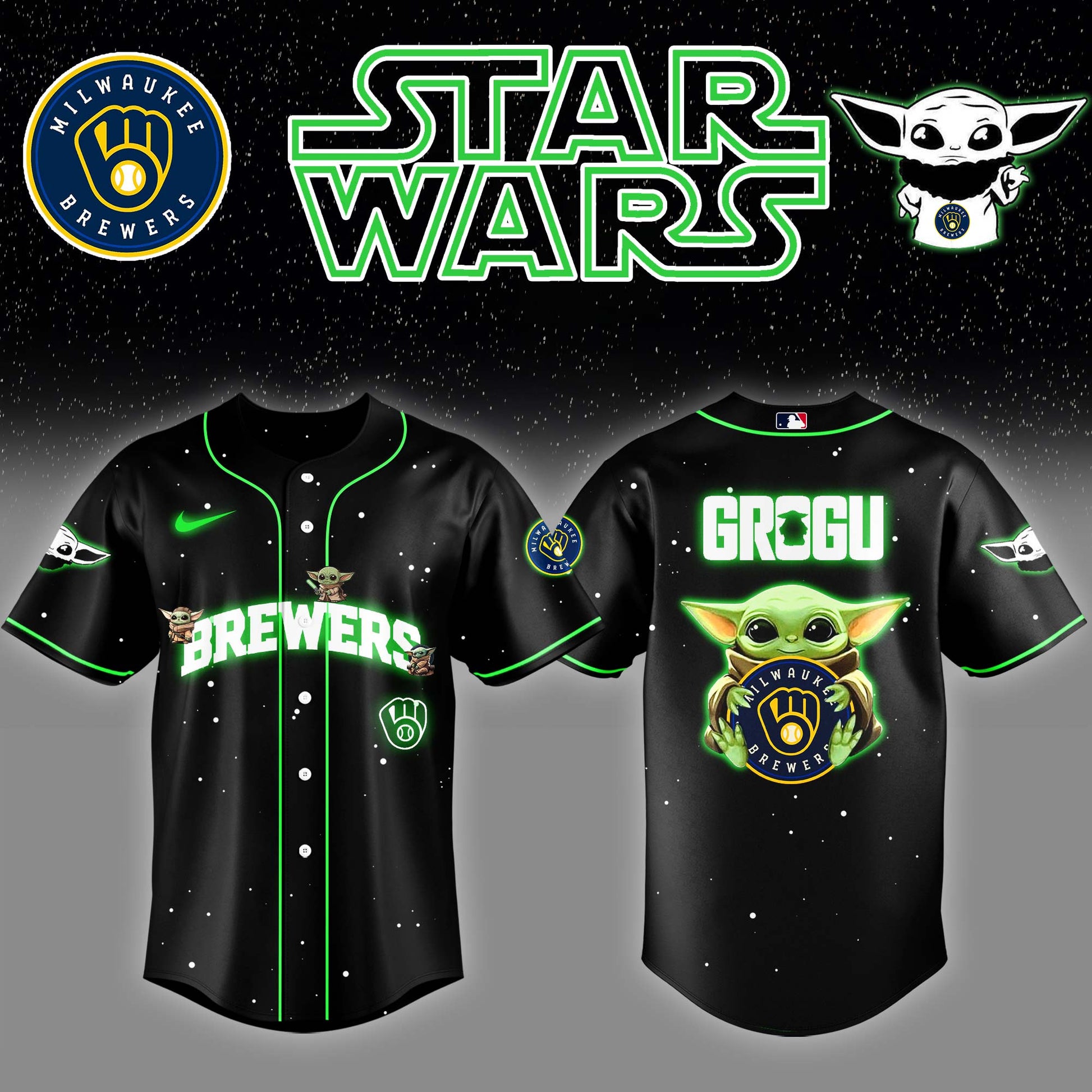 Milwaukee Brewers x Stars Wars Grogu Night Baseball Jersey Editions Limited v3