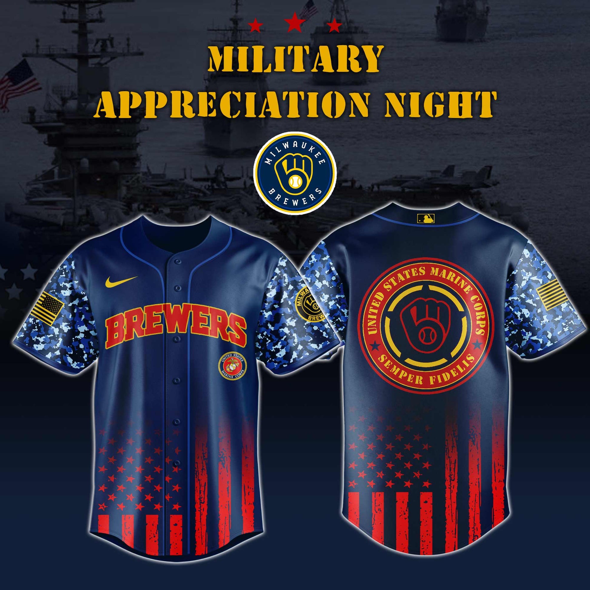 _Milwaukee Brewers MLB x Marine Corps Military Appreciation Night Jersey Editions Limited 2025 V3
