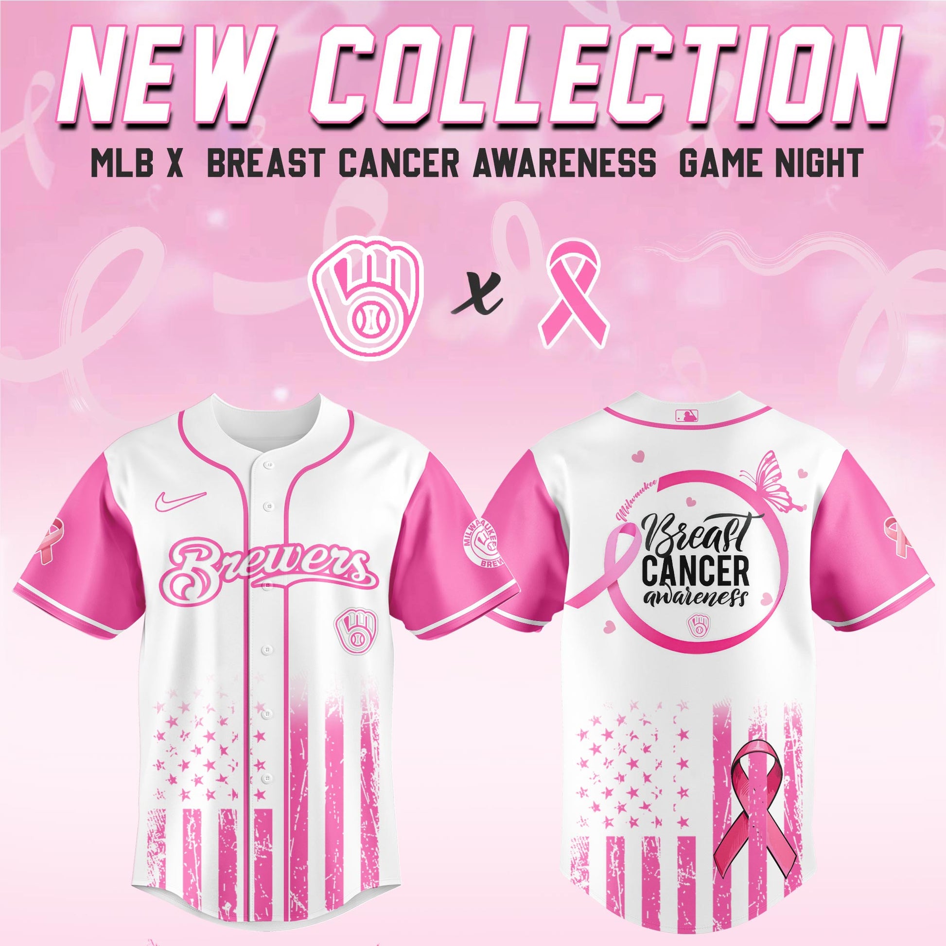 Milwaukee Brewers x  Breast Cancer Awareness Game Night Jersey Editons Limited v2