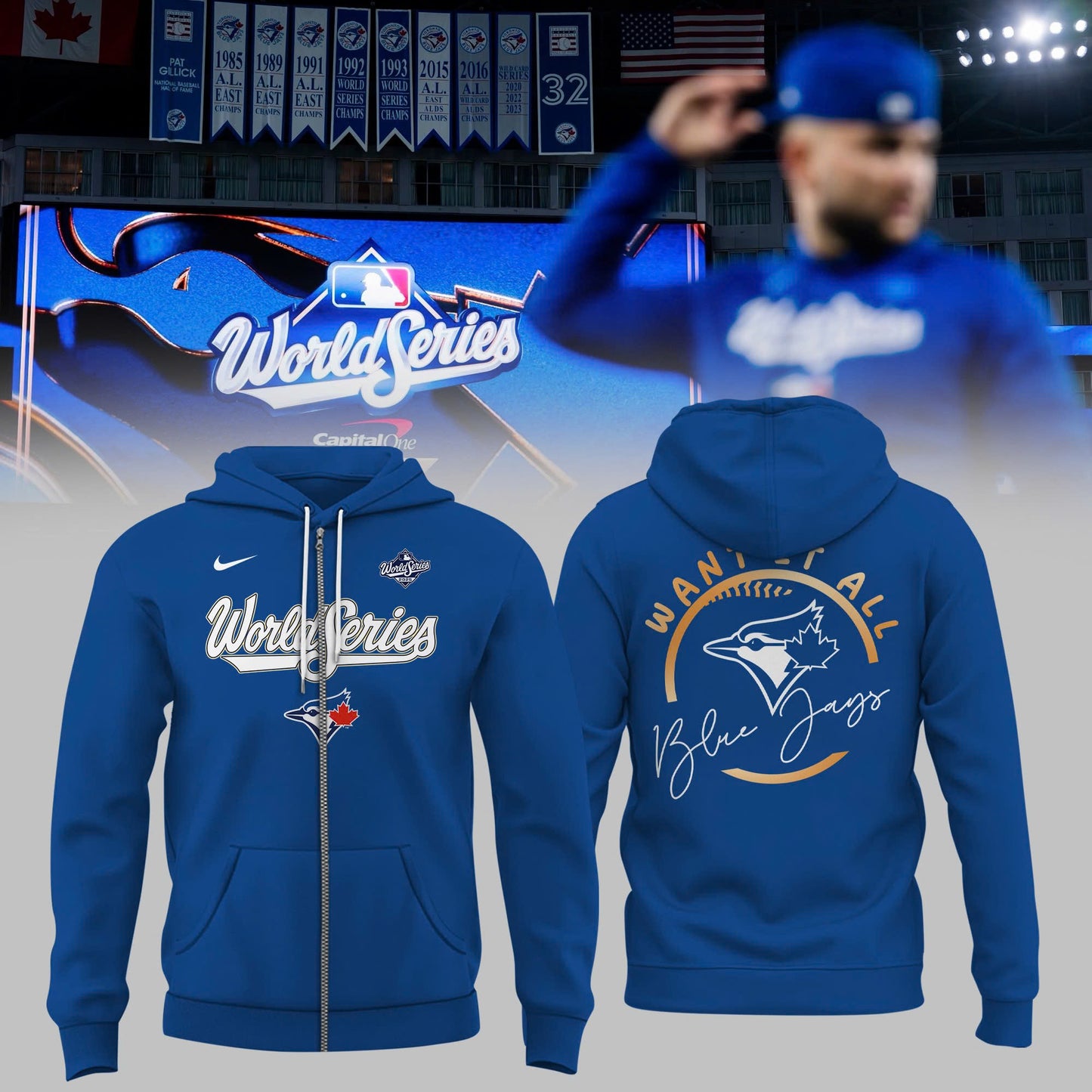 Toronto Blue Jays Royal 2025 World Series Collection Therma Fleece Zip Hoodie v6