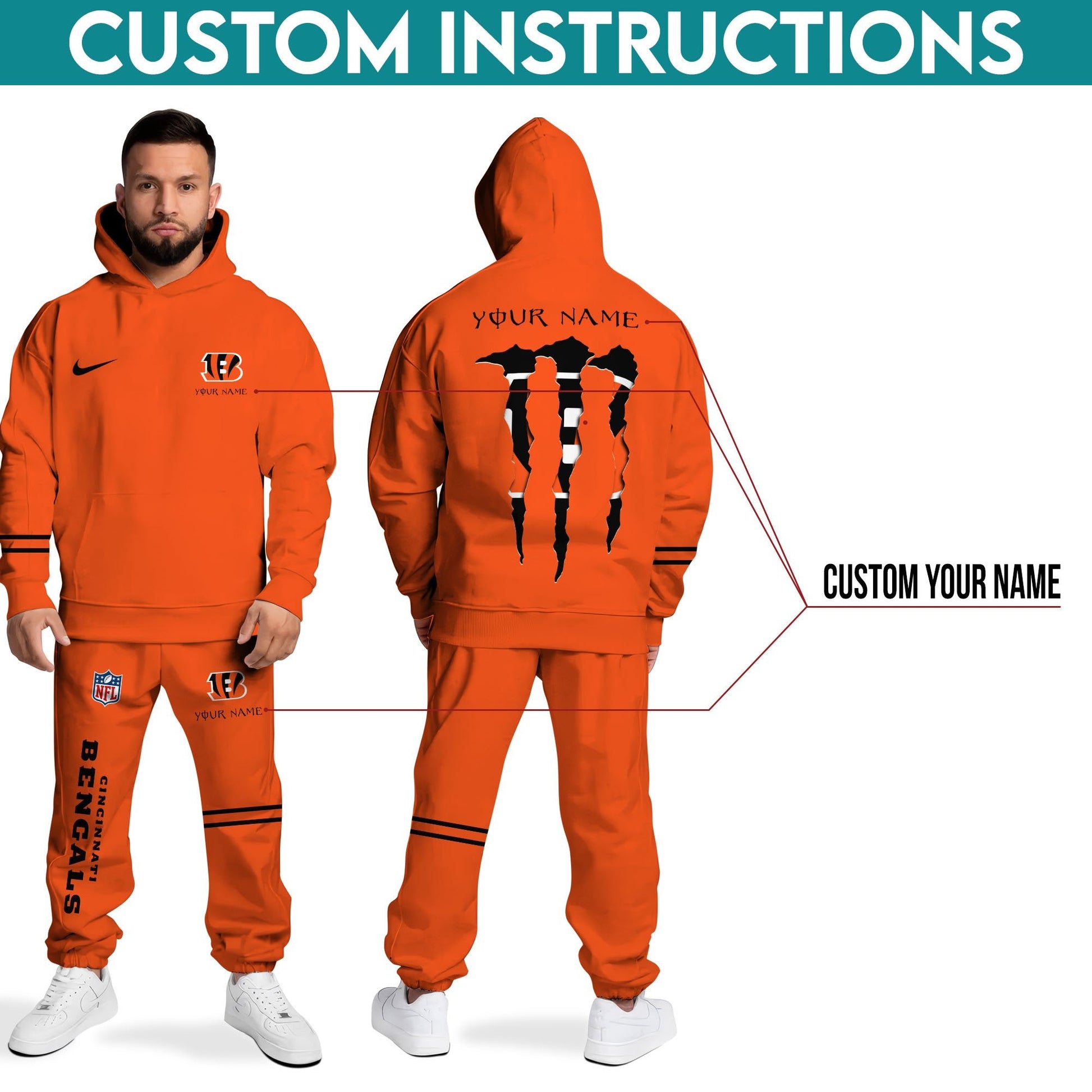 Cincinnati Bengals Hoodie Sweatpants Set,Custom Hoodie,Sport Hoodie Sweatpants Set,Sport Gifts FOR Fan HV96