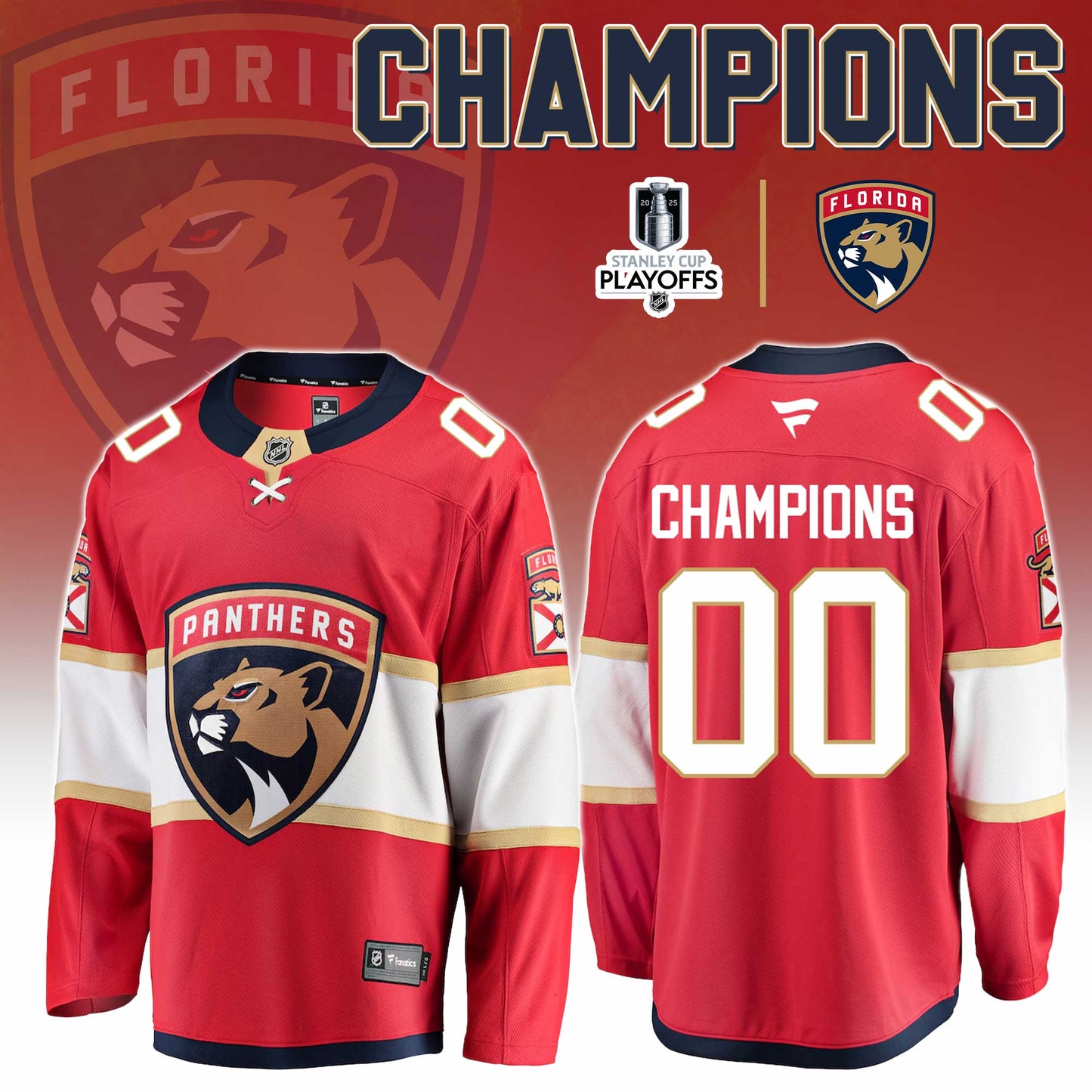 Florida Panthers Hockey Jersey Champions Stanley Cup Final 2025 Custom Name And Number