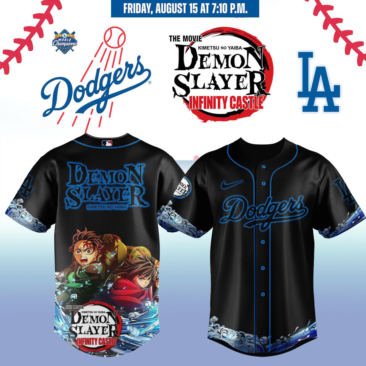 Los Angeles Dodgers vs Demon Slayer Baseball Jersey