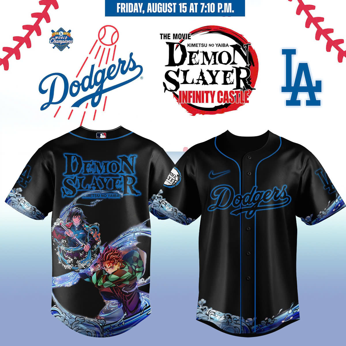 Los Angeles Dodgers vs Demon Slayer Baseball Jersey