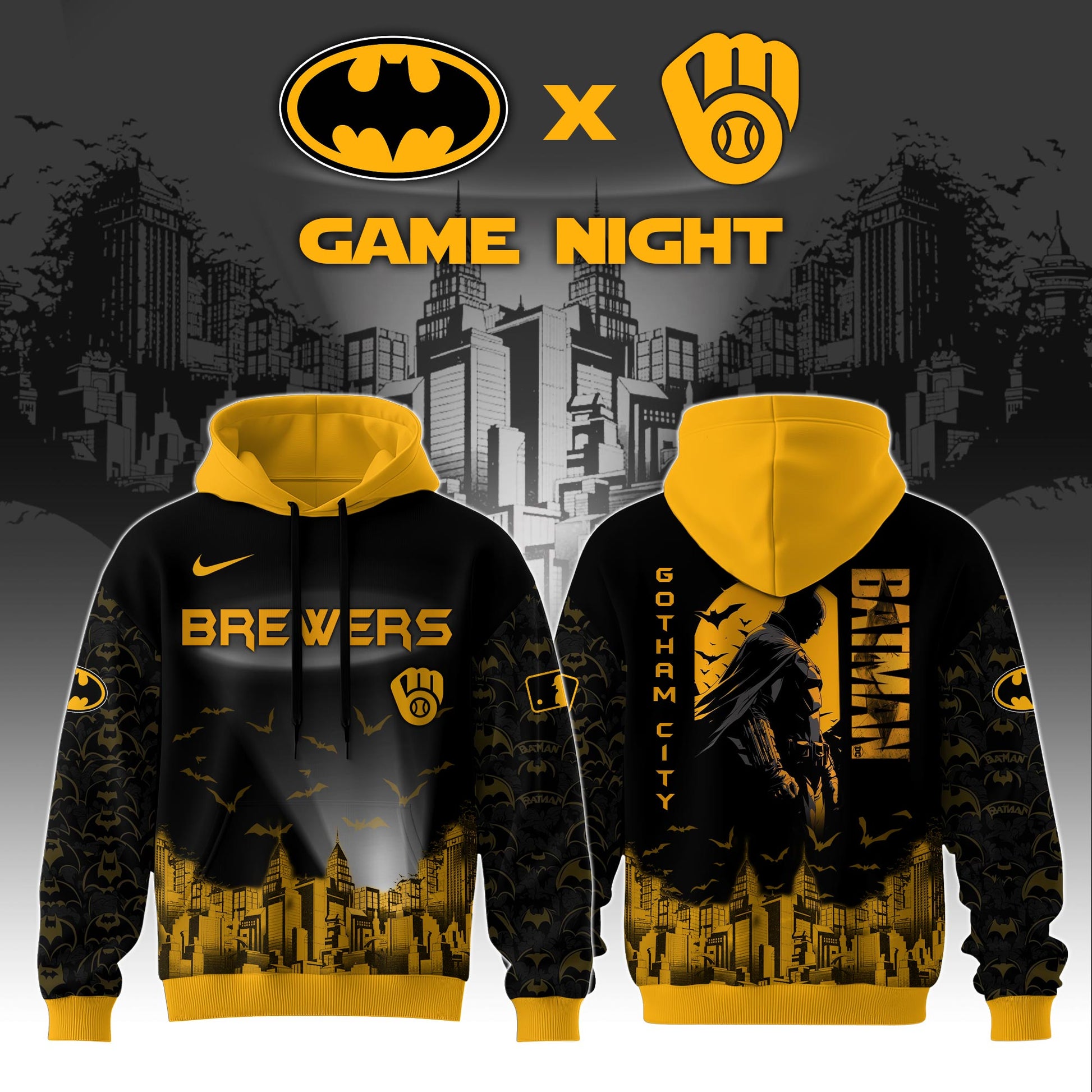 .Milwaukee Brewers x DC Batman Game Night Special Edition Hoodie