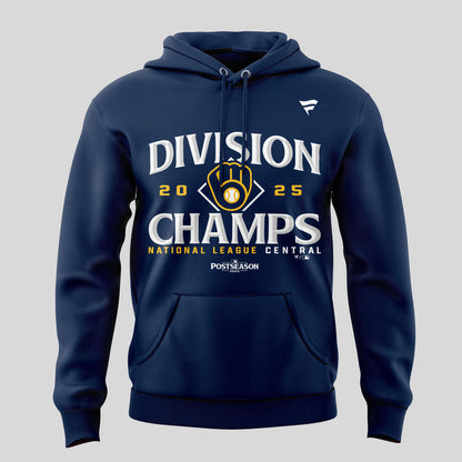 Men’s Milwaukee Brewers Navy 2025 NL Central Division Champions Locker Room Hoodie