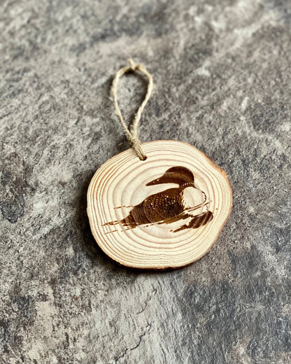 Loon Engraved Wood Christmas Ornament - Personalized Engraved Wood Slice Christmas Ornament