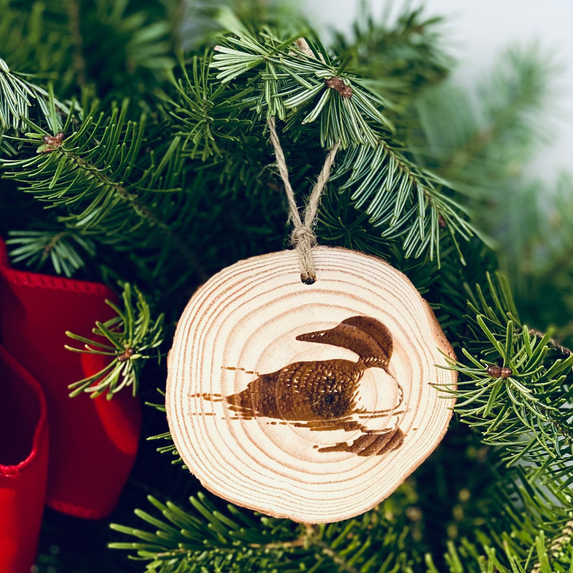 Loon Engraved Wood Christmas Ornament - Personalized Engraved Wood Slice Christmas Ornament