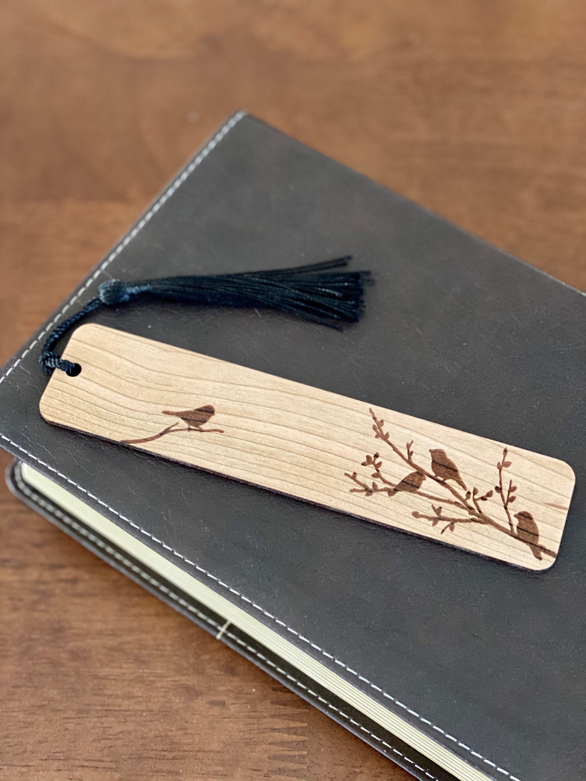 Birds on Branches Engraved Wood Bookmark with Optional Personalization - Makes a Great Personalized Gift