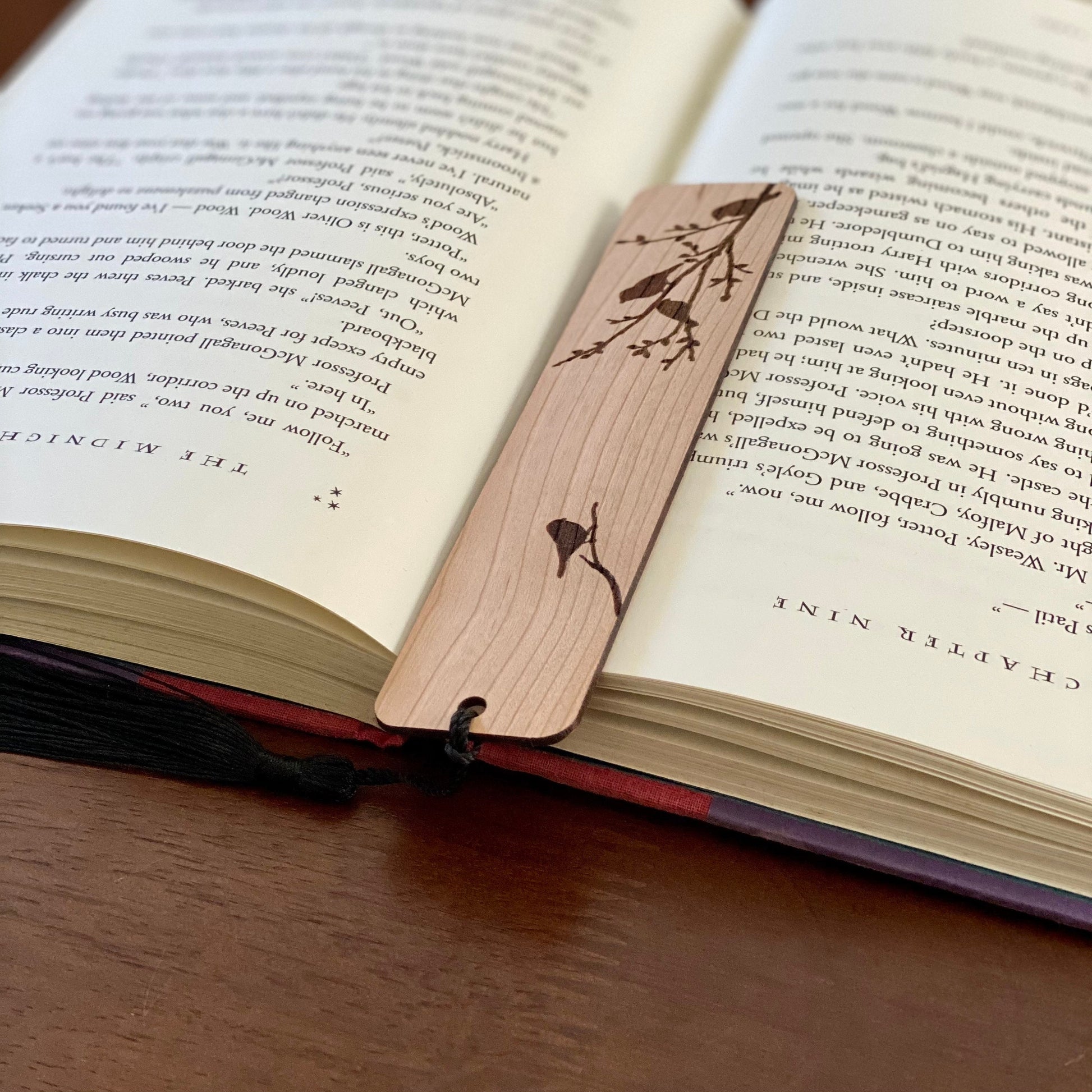 Birds on Branches Engraved Wood Bookmark with Optional Personalization - Makes a Great Personalized Gift