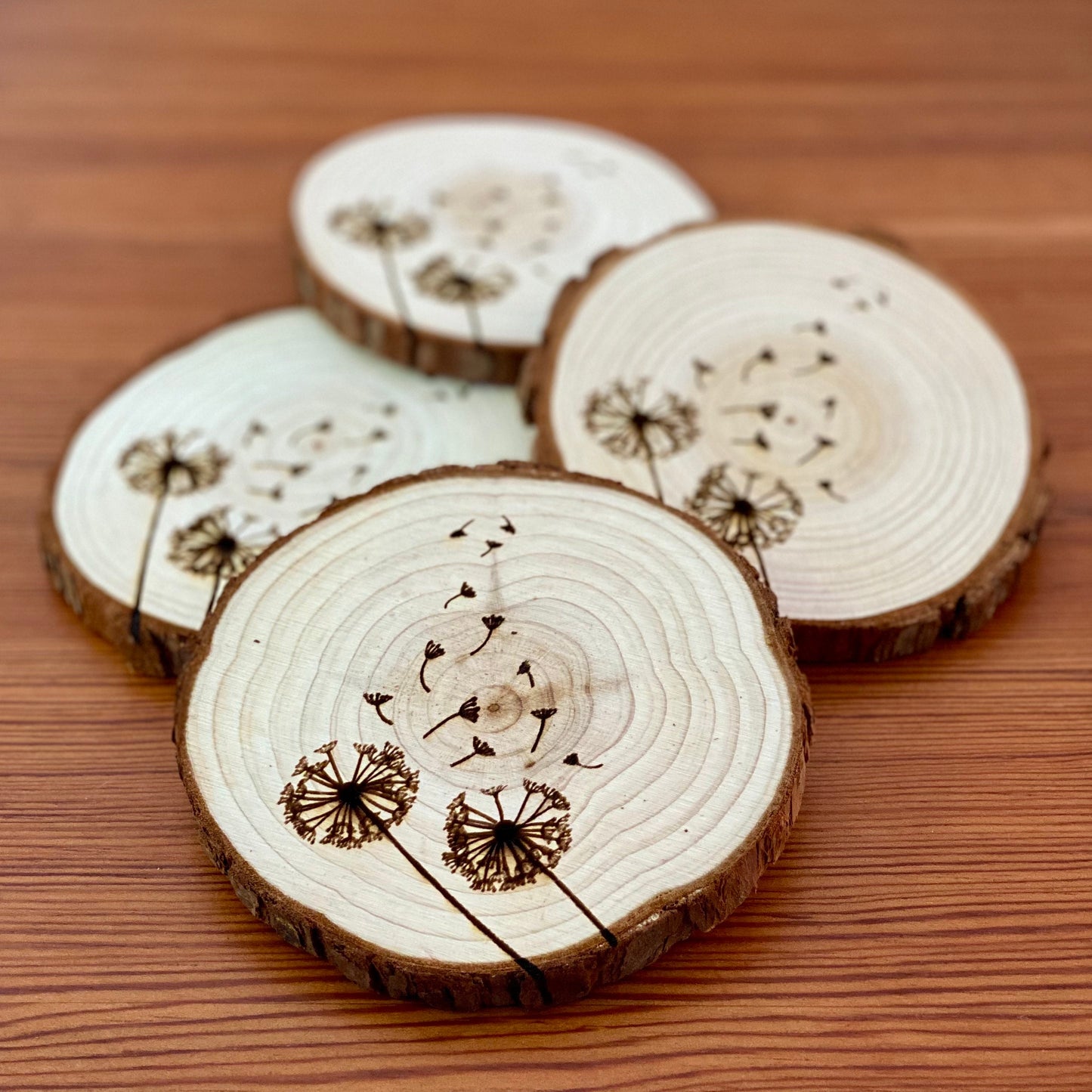 Dandelion Engraved Wood Coaster Set - Perfect Gift for Wedding, Engagement, Anniversary, or Christmas