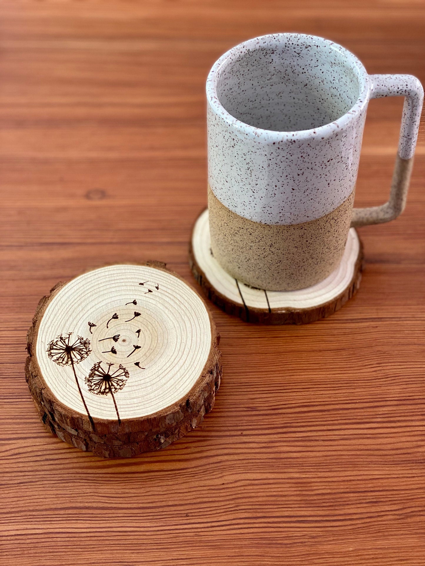 Dandelion Engraved Wood Coaster Set - Perfect Gift for Wedding, Engagement, Anniversary, or Christmas