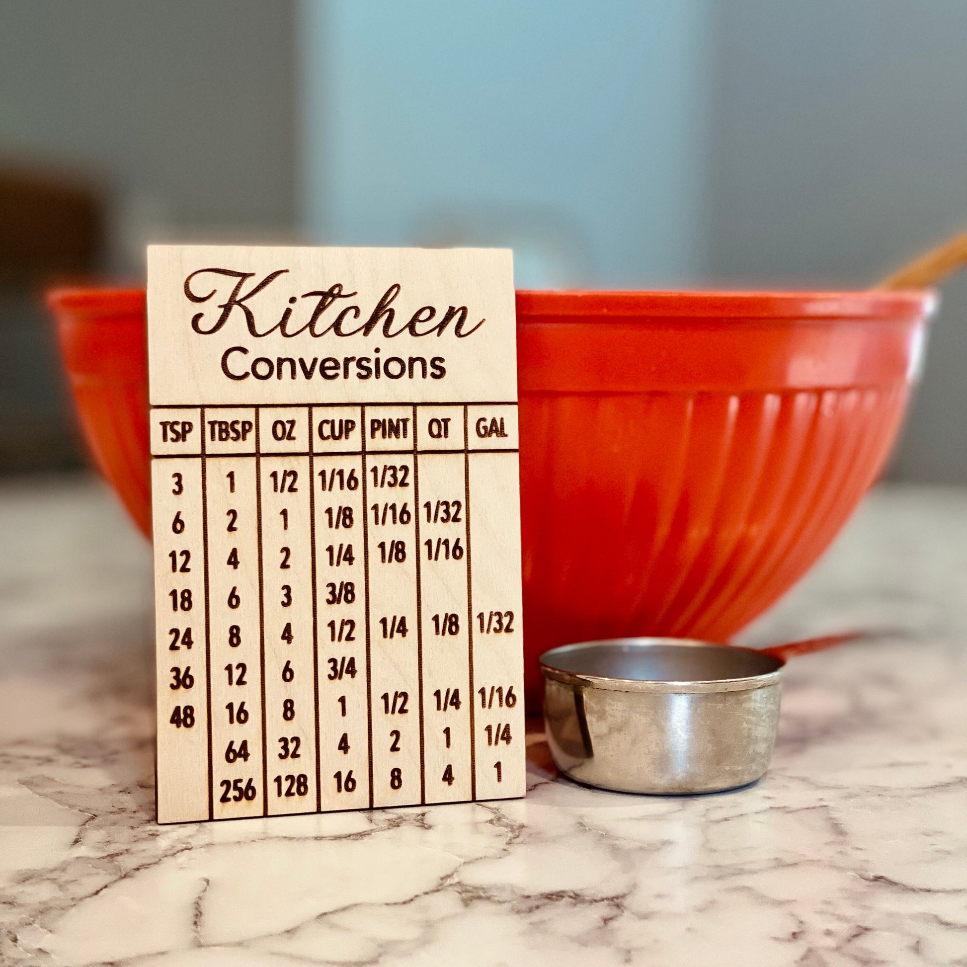 Kitchen Conversion Refrigerator Magnet - Engraved Wood Kitchen Measurement Conversion Chart