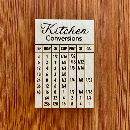 Kitchen Conversion Refrigerator Magnet - Engraved Wood Kitchen Measurement Conversion Chart