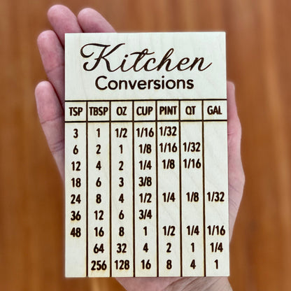 Kitchen Conversion Refrigerator Magnet - Engraved Wood Kitchen Measurement Conversion Chart
