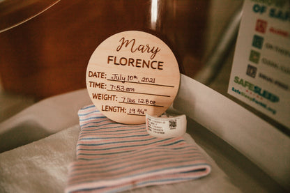 Baby Birth Stats Wood Milestone Card - Engraved Wood Baby Milestone Card