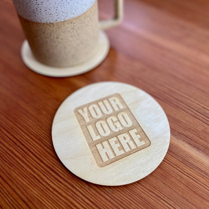 Custom Logo Wood Coasters - Personalized Laser Engraved Baltic Birch Wood Coasters