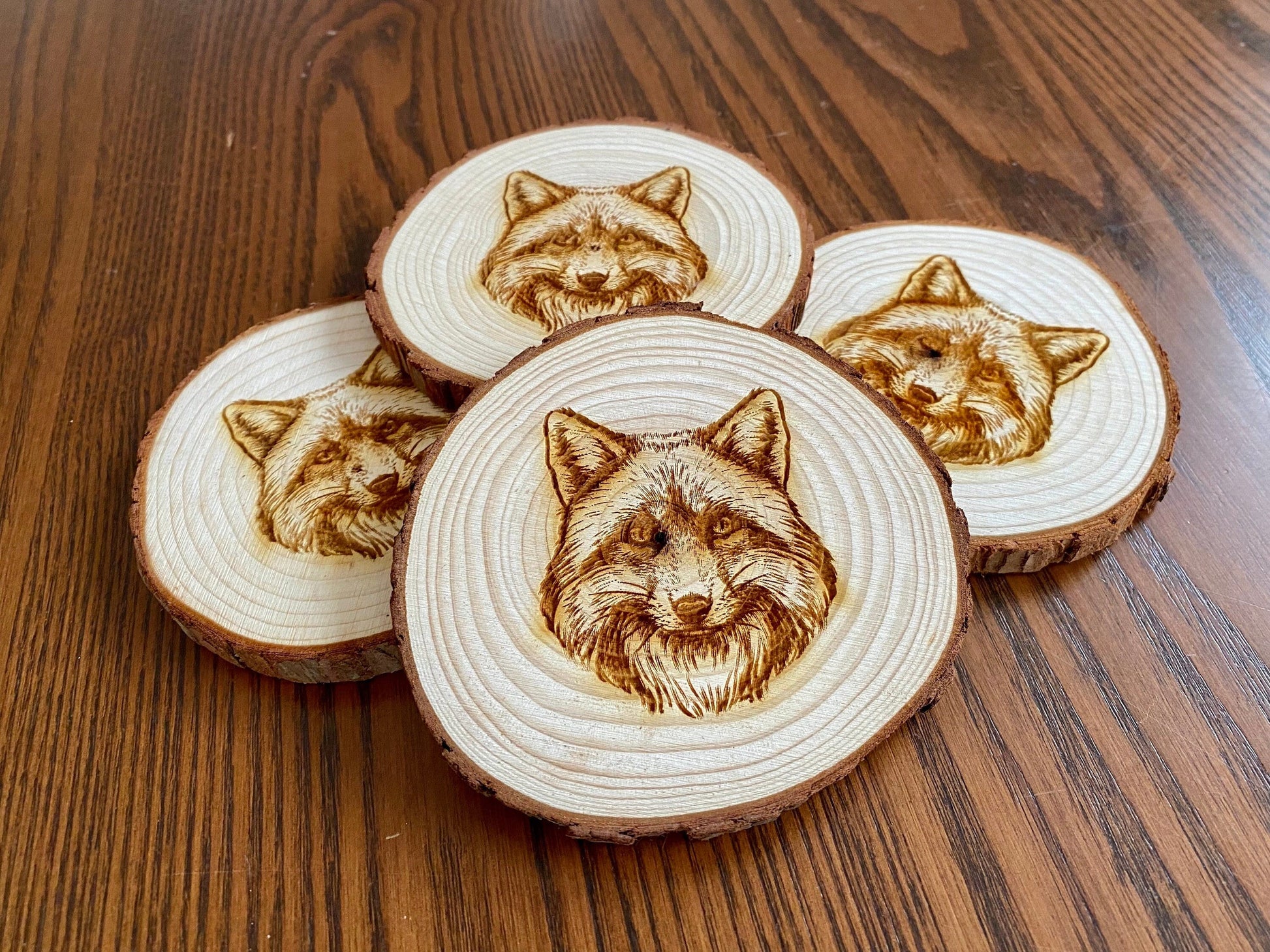 Fox Engraved Wood Coasters - Wooden Fox Wedding Favors