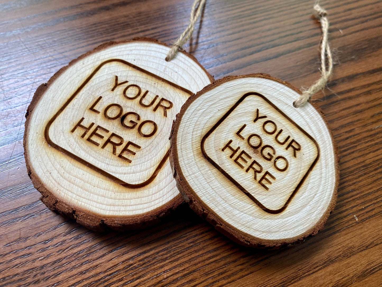 Engraved Logo Wood Christmas Ornament - Laser Engraved Wood Slice Christmas Ornament - Great Corporate Gift