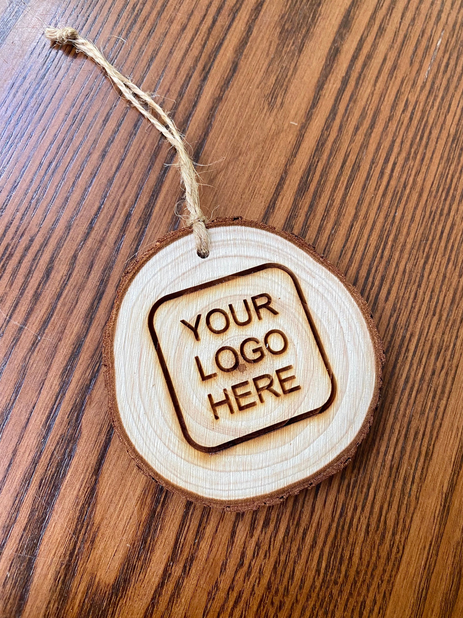 Engraved Logo Wood Christmas Ornament - Laser Engraved Wood Slice Christmas Ornament - Great Corporate Gift