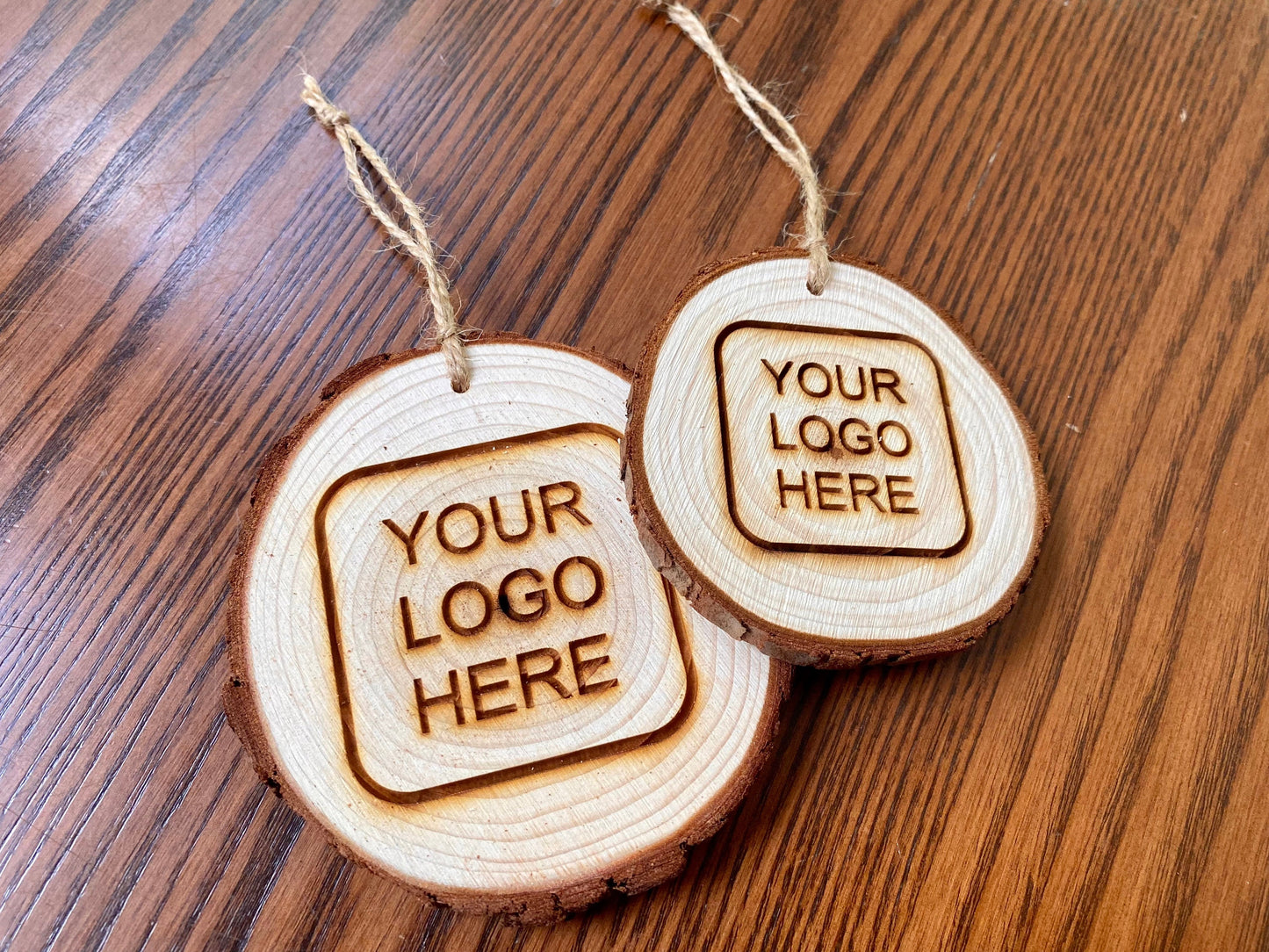 Engraved Logo Wood Christmas Ornament - Laser Engraved Wood Slice Christmas Ornament - Great Corporate Gift