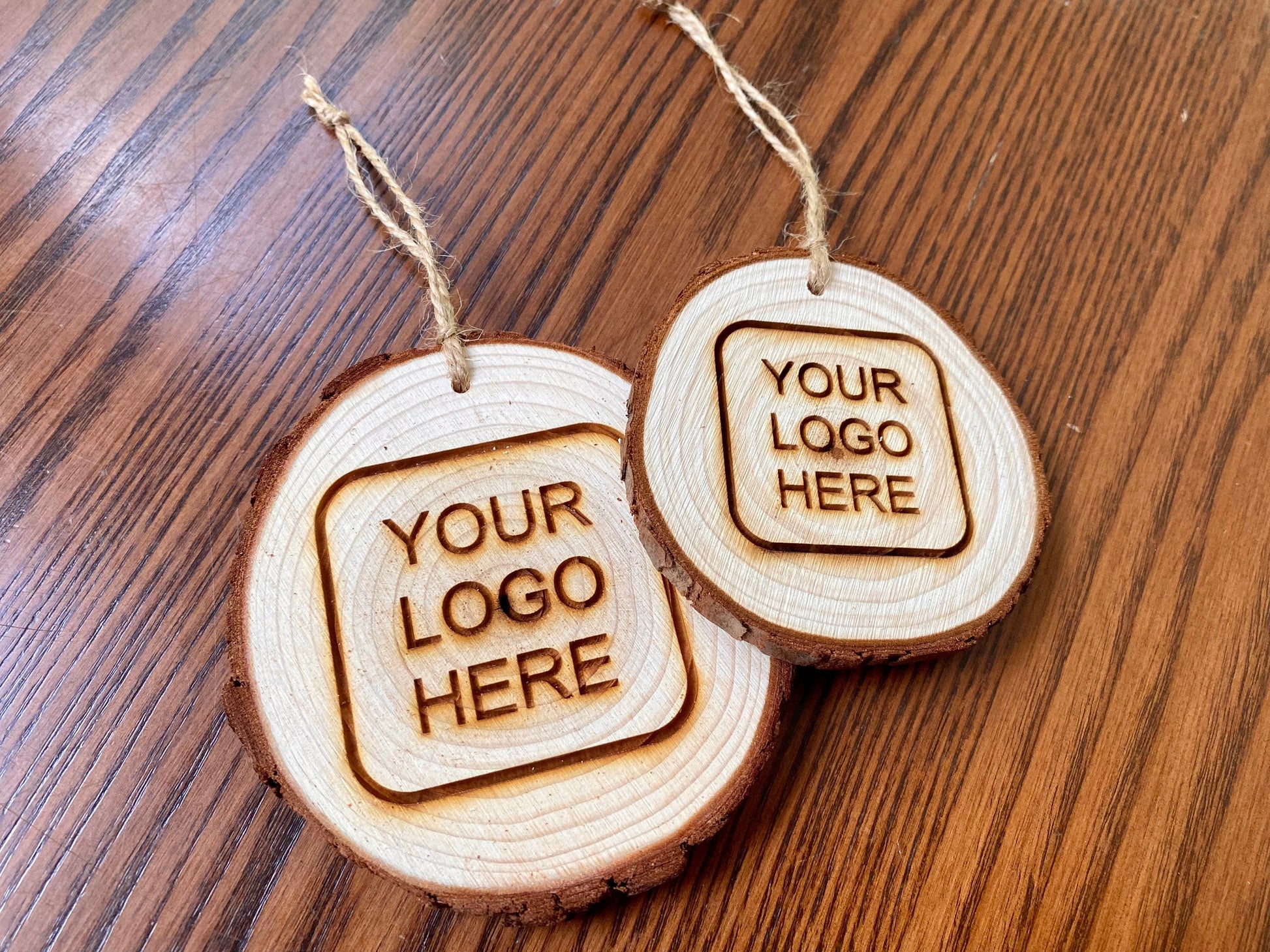 Engraved Logo Wood Christmas Ornament - Laser Engraved Wood Slice Christmas Ornament - Great Corporate Gift