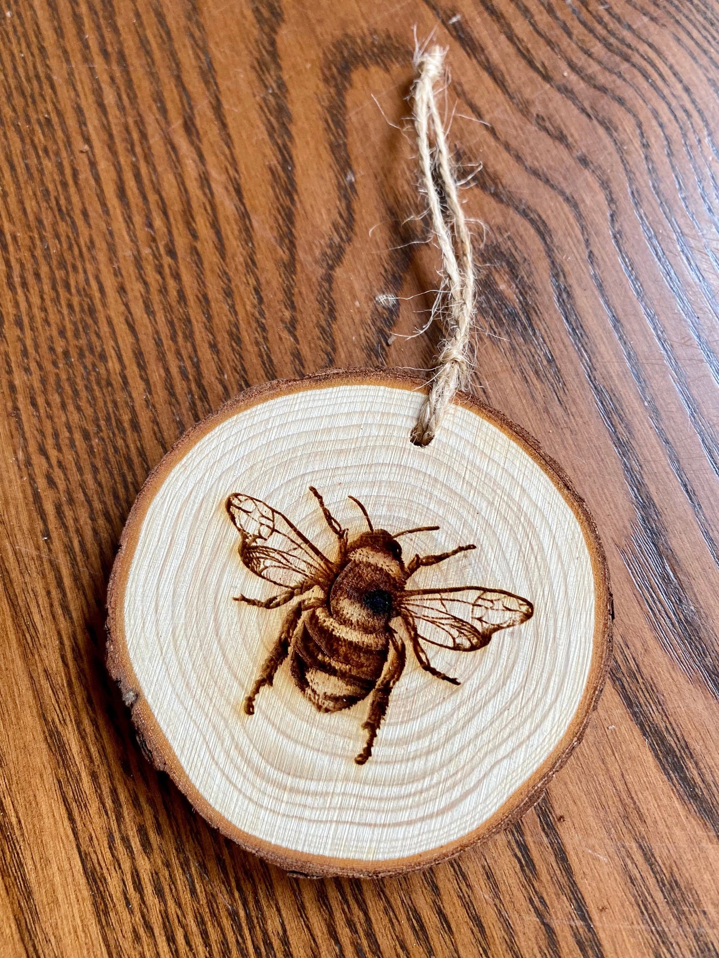 Bee Engraved Wood Christmas Ornament - Personalized Engraved Wood Slice Christmas Ornament