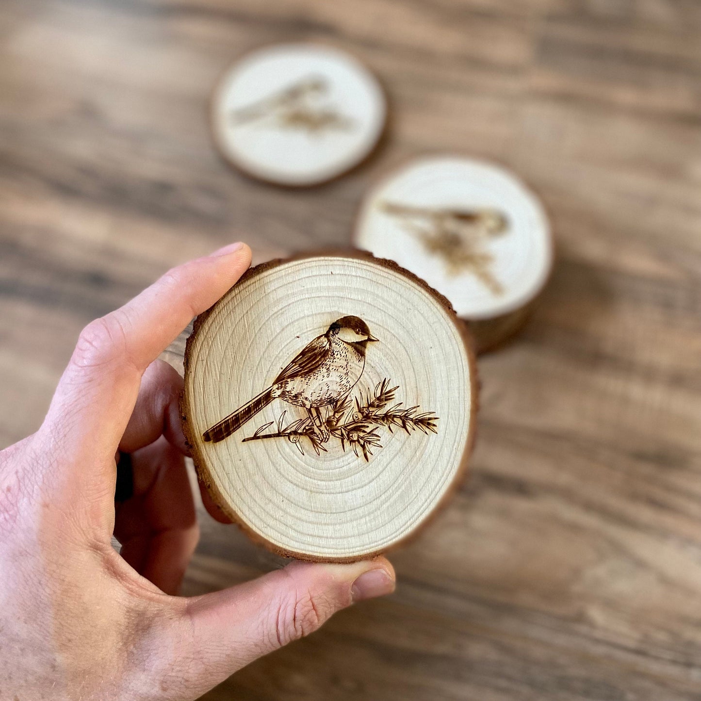 Chickadee Engraved Wood Coaster Set - Perfect Gift for Wedding, Engagement, Anniversary, or Christmas