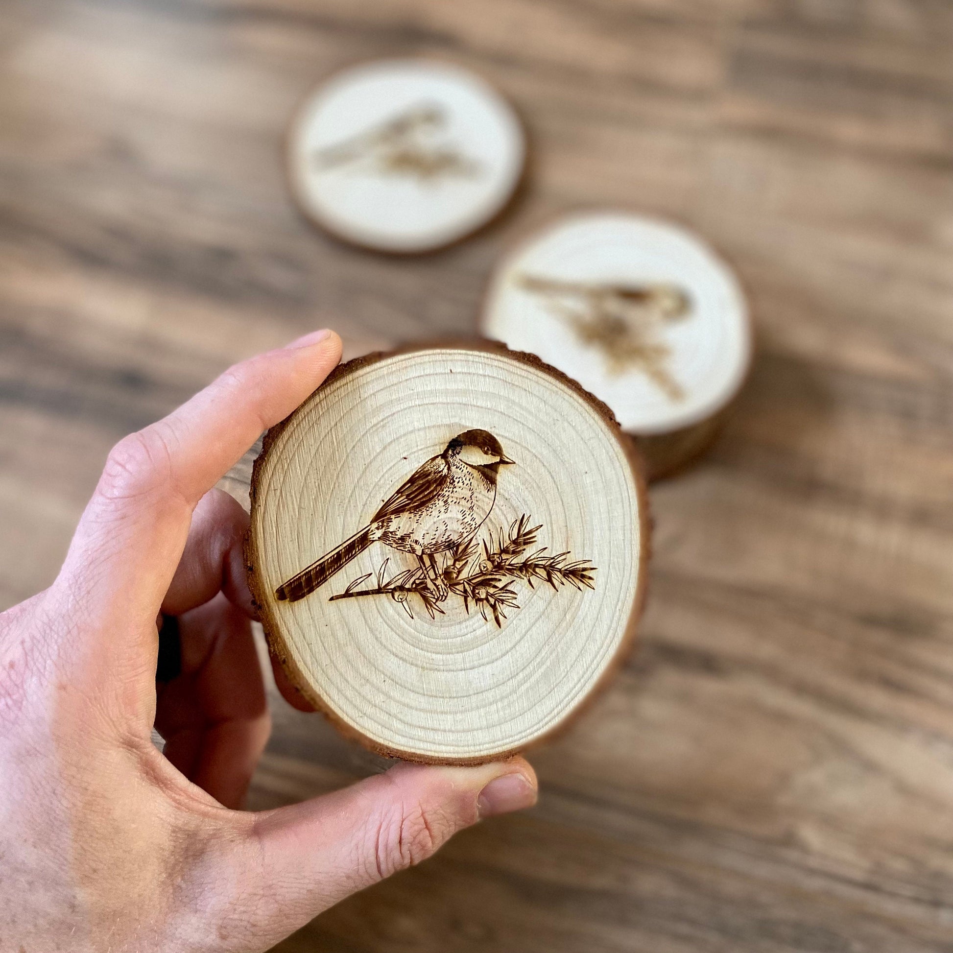 Chickadee Engraved Wood Coaster Set - Perfect Gift for Wedding, Engagement, Anniversary, or Christmas