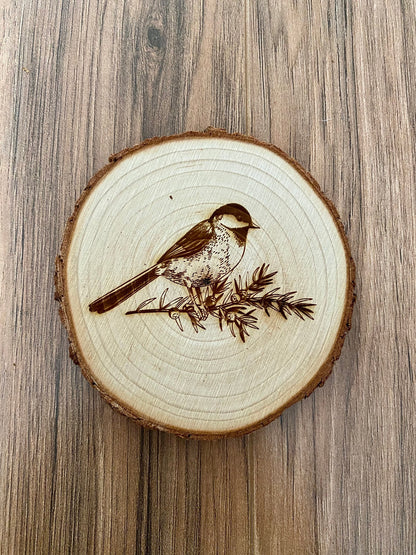Chickadee Engraved Wood Coaster Set - Perfect Gift for Wedding, Engagement, Anniversary, or Christmas