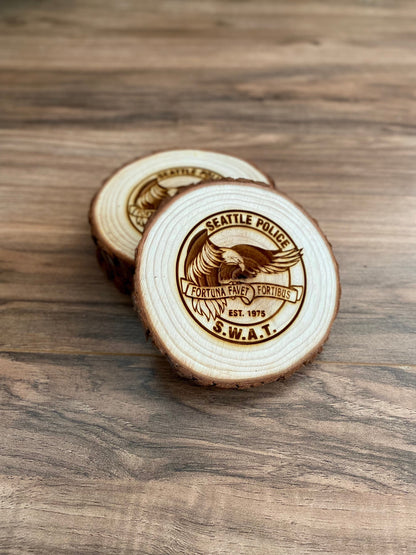 Custom Logo Coasters - Personalized Laser Engraved Wood Slice Coasters