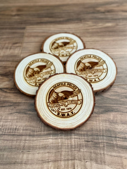 Custom Logo Coasters - Personalized Laser Engraved Wood Slice Coasters