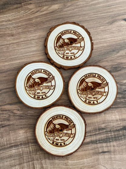 Custom Logo Coasters - Personalized Laser Engraved Wood Slice Coasters