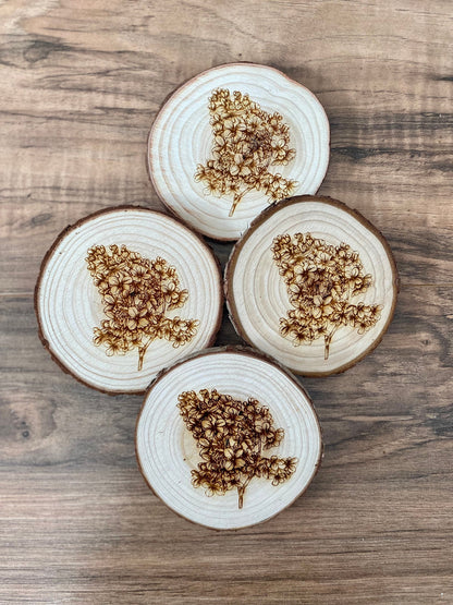 Lilac Engraved Wood Coaster Set - Perfect Gift for Wedding, Engagement, Anniversary, or Christmas