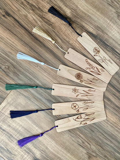 Birth Month Flower Bookmark - Handmade Engraved Wood Bookmark - Wonderful Wooden Gift