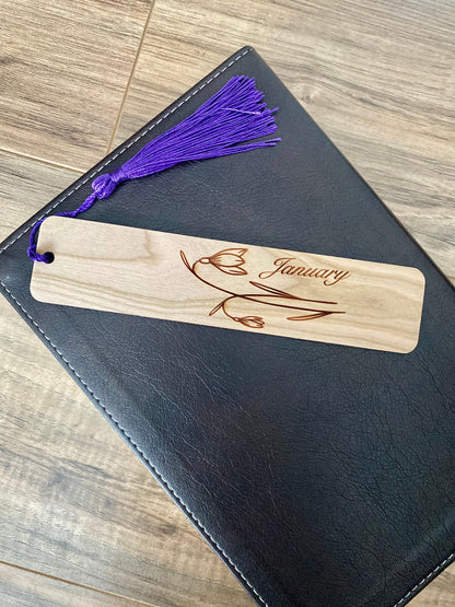 Birth Month Flower Bookmark - Handmade Engraved Wood Bookmark - Wonderful Wooden Gift