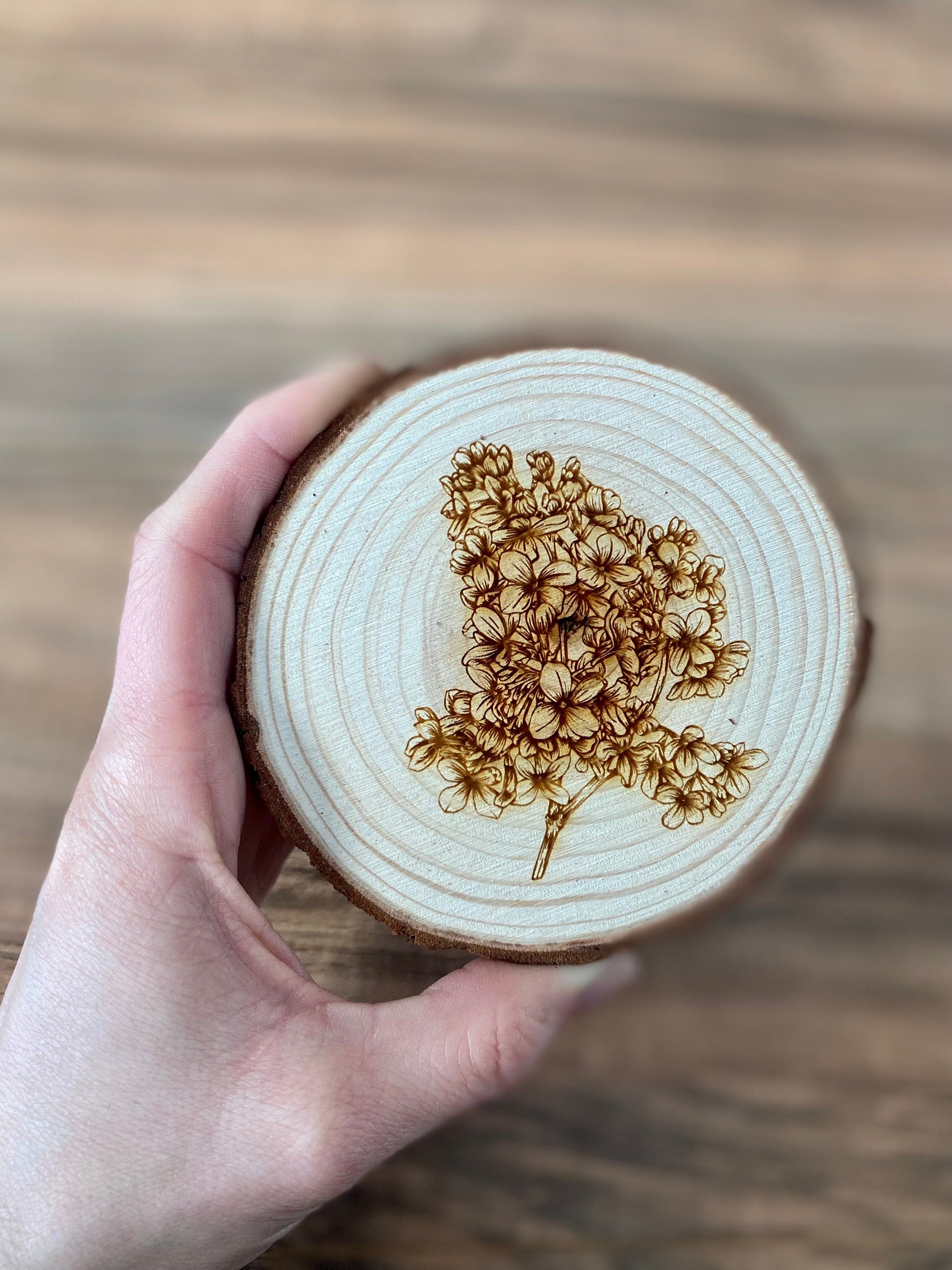 Lilac Engraved Wood Coaster Set - Perfect Gift for Wedding, Engagement, Anniversary, or Christmas